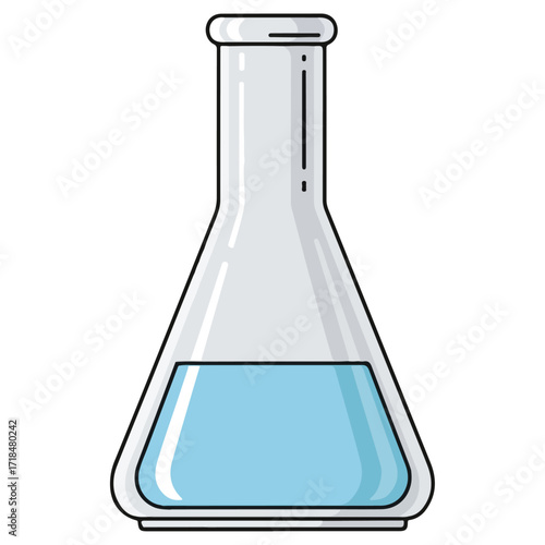 Laboratory flask with blue liquid for scientific experiments and research.