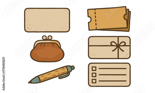 Minimal retro stationery and accessories with pen and tickets