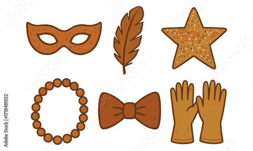 Handcrafted carnival accessories set with mask, feather, star