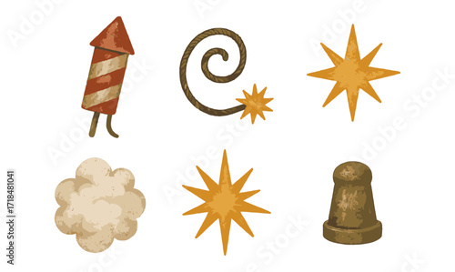 Retro fireworks and celebration elements in vintage style