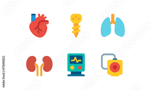 Medical technology and artificial organ icons set for health innovation and design