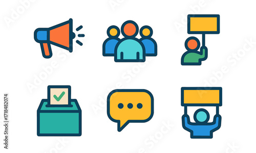 Civic engagement essentials: icons for community participation and social activism design projects