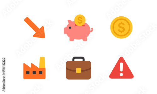 Recession icons set for economic themes and designs