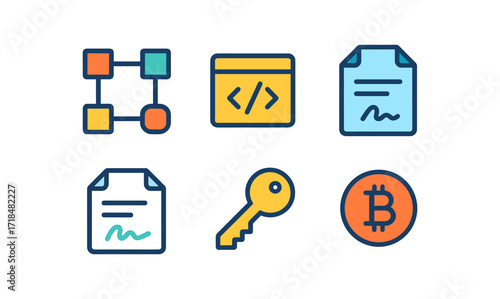 Smart contract and blockchain icons for digital design and technology projects