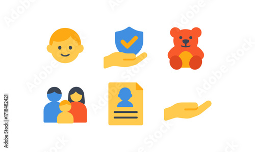 Child protection icon set for family safety and care concepts