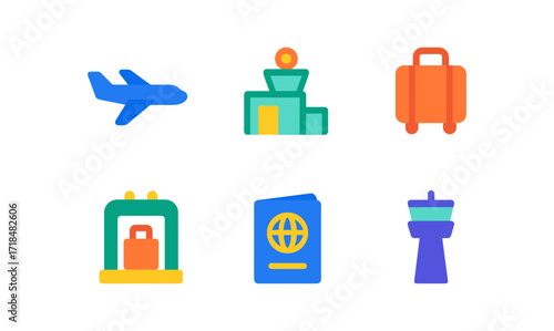 Smart airport icon set for travel and transportation design projects