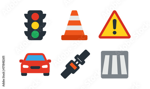Essential road safety icons for safety awareness and educational materials