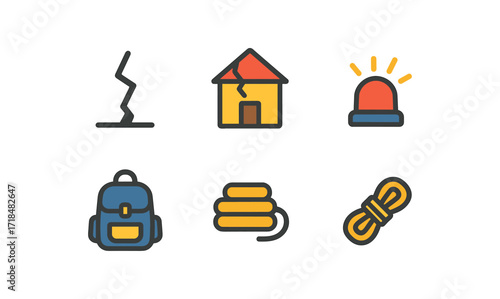 Earthquake safety icons set for emergency preparedness and design
