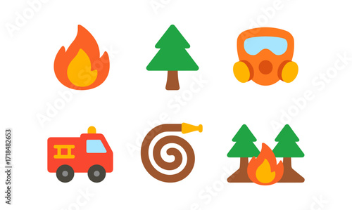 Wildfire safety icons collection for emergency awareness and prevention design