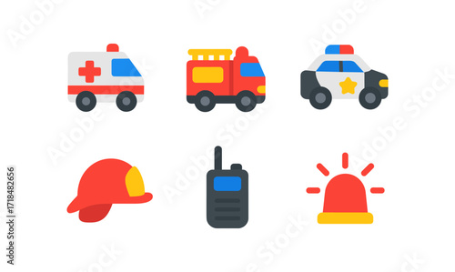 Emergency services icons set featuring first responders for design and print use