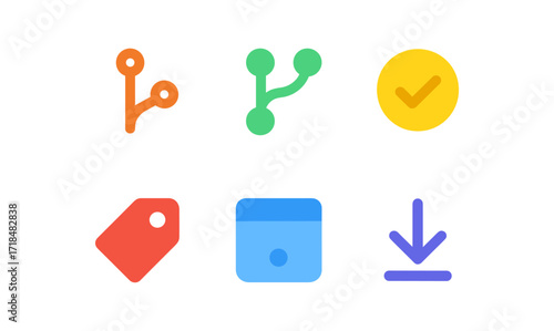 Simplified git workflow icons for project management and collaboration design