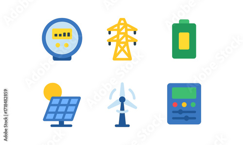 Smart energy icons set highlighting renewable technologies and efficient systems for clean energy solutions