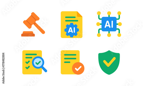 Ai governance icons set for technology and compliance design projects