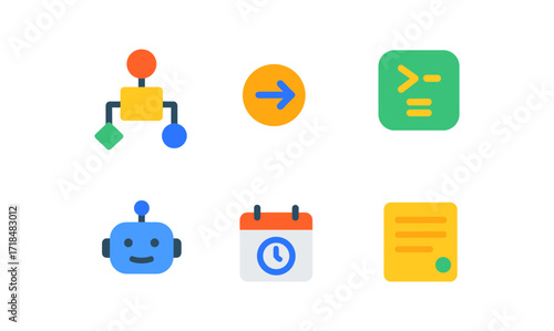 Workflow automation icons set for process management and digital productivity enhancement