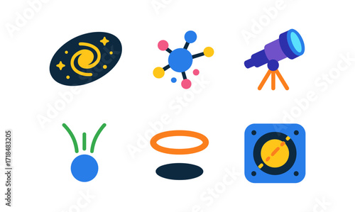 Dark matter icons set for scientific education and design projects