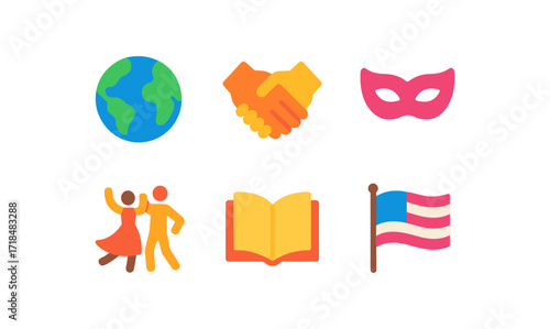 Global cultural exchange with icons of diversity and unity for design projects