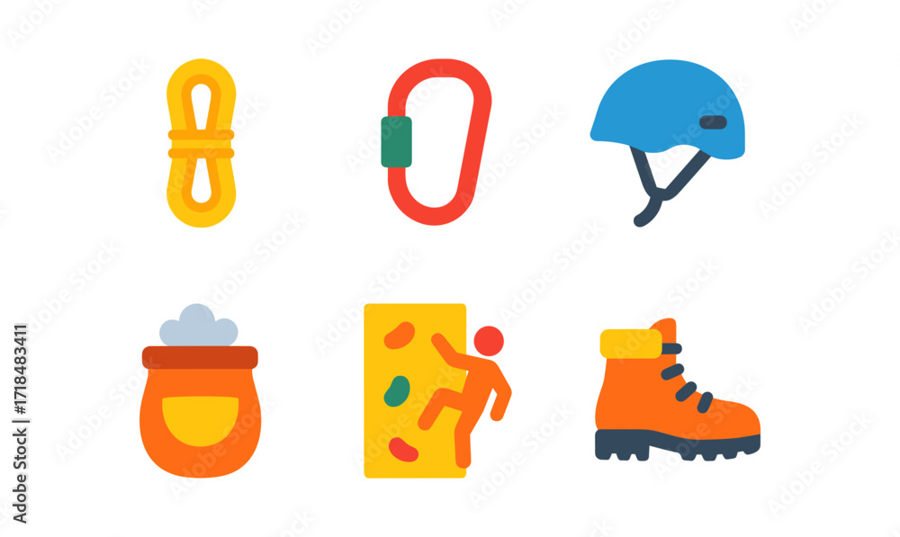 Fototapeta premium Essential climbing gear icons for outdoor adventure and safety design