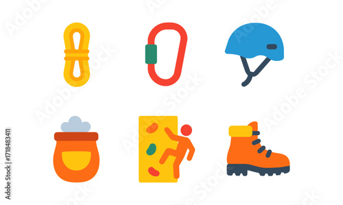 Essential climbing gear icons for outdoor adventure and safety design