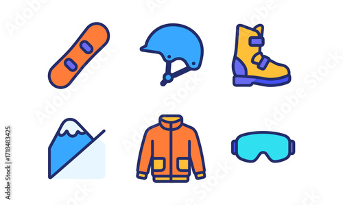 Essential snowboarding gear icons for winter sports design and apparel