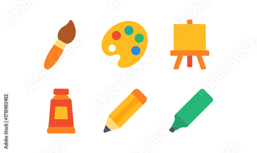 Colorful art supplies icons for creative design and craft projects