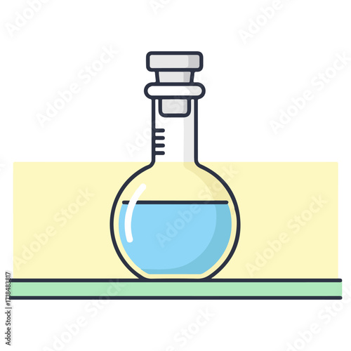Laboratory flask with blue liquid, science and chemistry concept.