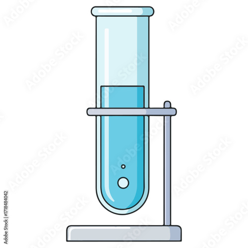 Test tube with blue liquid in a laboratory stand.