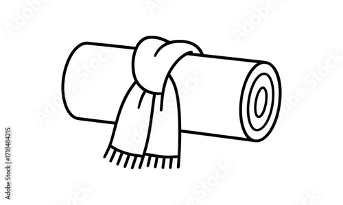 Minimalist outline of scarf wrapped around log for cozy winter design