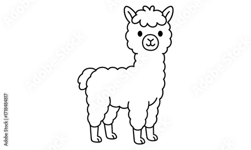Adorable kawaii alpaca outline in minimalist cartoon style