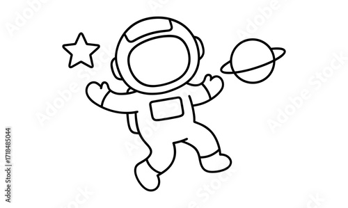 Playful astronaut outline with star and planet for kids’ space adventures