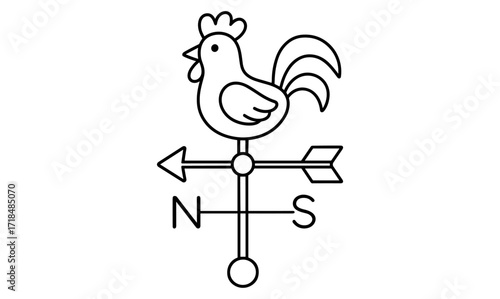 Outline rooster weather vane icon with compass directions