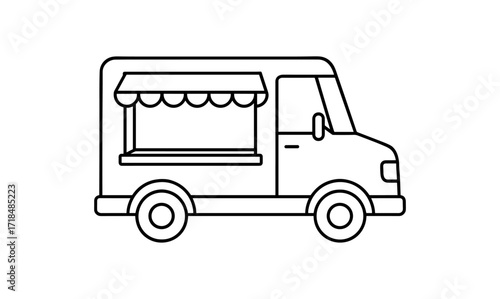 Minimalist outline of a food truck with awning in linear style