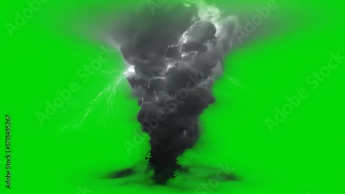 Dramatic Tornado with Lightning Strikes on Green Screen - Animated Special Effect for Weather Simulation and Visual Effects Project Tornado