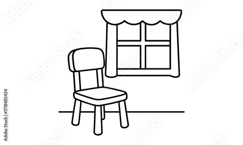 Minimalist outline of chair and window scene in a simple living room setting