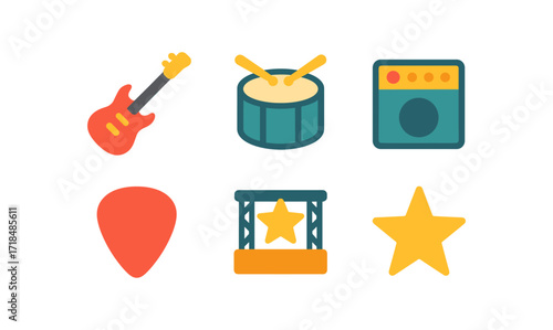 Colorful music instrument and icon set with flat design