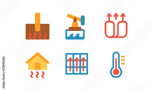 Home heating icons: essentials of radiant heat and temperature control