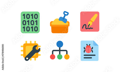 Bright flat icons for technology and software concepts