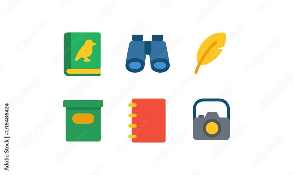 Obraz premium Colorful birdwatching icon set featuring binoculars and camera