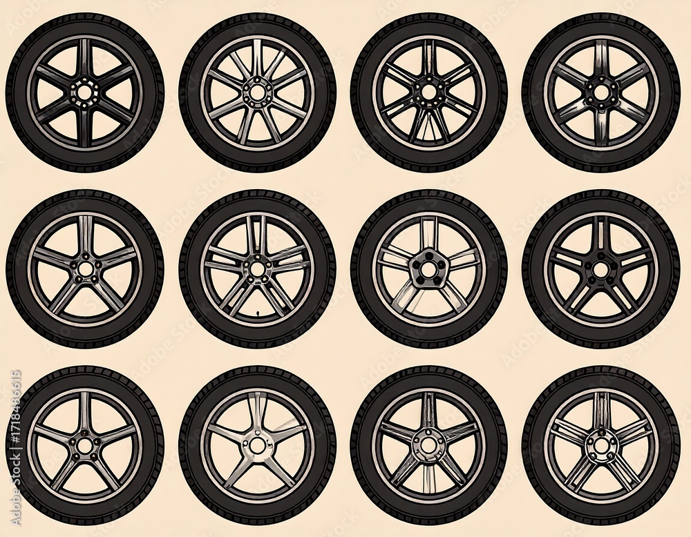 Fototapeta premium Car wheel designs. Various styles