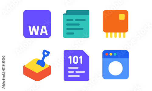Colorful technology and software development icons for modern digital applications