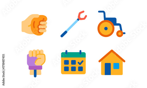 Adaptive equipment icons for accessibility and home care in flat design