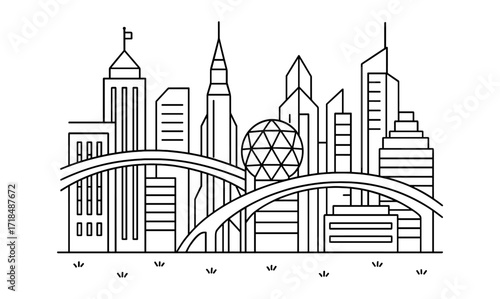 Minimalist futuristic city skyline design for posters and print projects