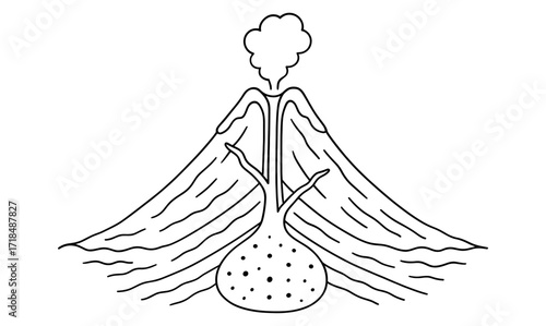 Volcano cross section illustration with simplified design for educational use