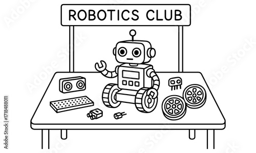 Robotics club workshop illustration: simple hand-drawn design for educational materials