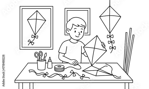 Kite making workshop illustration for craft activities and educational materials