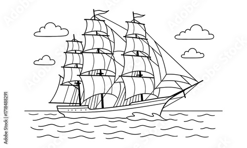 Clipper ship racing across the sea: nautical illustration for design projects