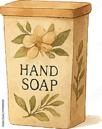 Natural Hand Soap Box with Floral Illustration