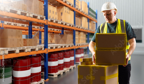 Man storekeeper stands in w...