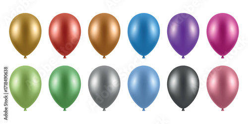 Vector 3d Realistic Foil Metallic Colorful Balloons. Realistic Party Balloons, Isolated. Colorful Birthday Balloons Set. Helium Balloon for Celebration, Festive Decor, Event Design