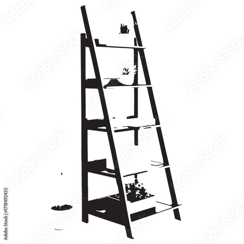 Black ladder shelf for decor Silhouette Vector, High Quality Illustration on White Background