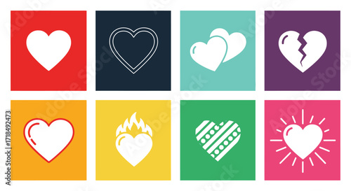 Collection of Heart Icons Emotions, Love, and Feelings in Diverse Styles and Colors